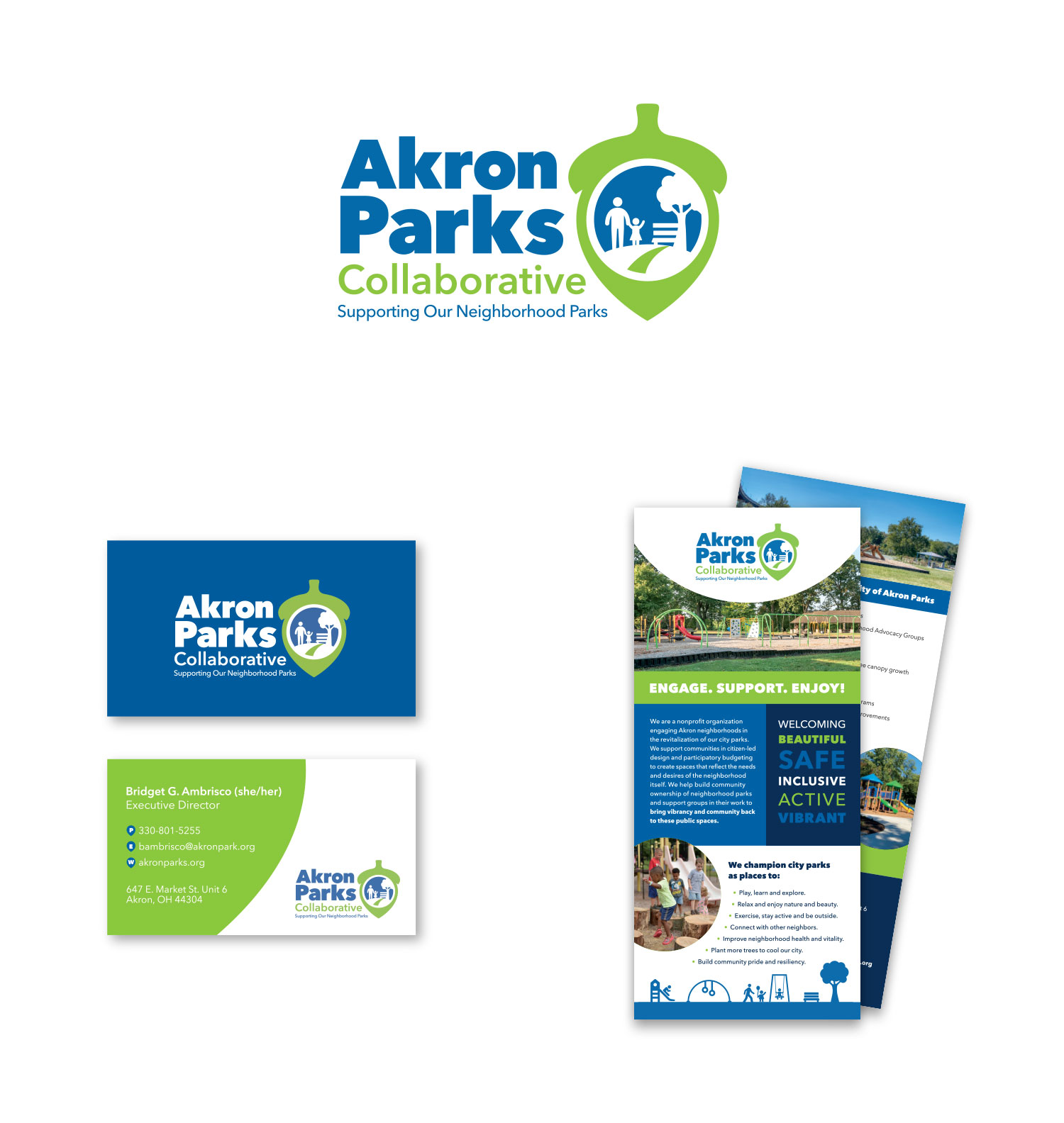 Akron Parks Collaborative - new logo, business cards and rack card designs