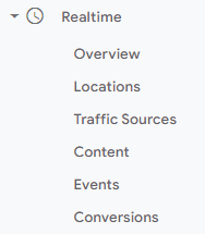 GA UA Realtime report navigation menu. 