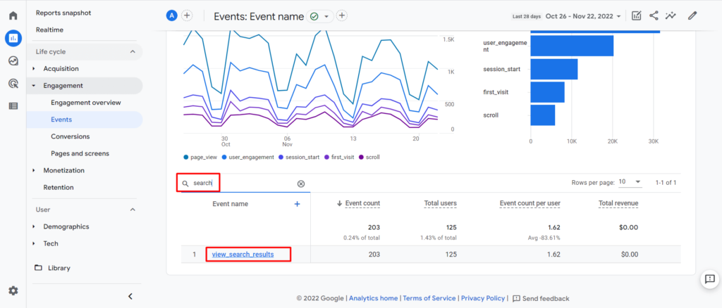Search box showing search to find view search results.