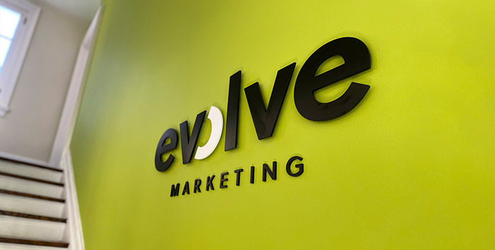 Evolve logo on wall