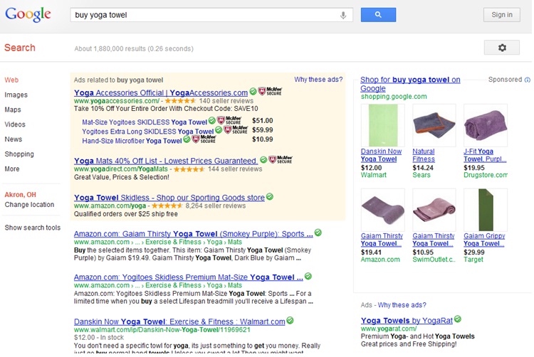 Google search results for buy yoga towel