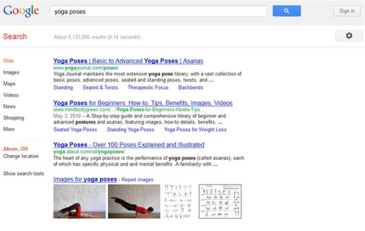 Google search results for yoga poses