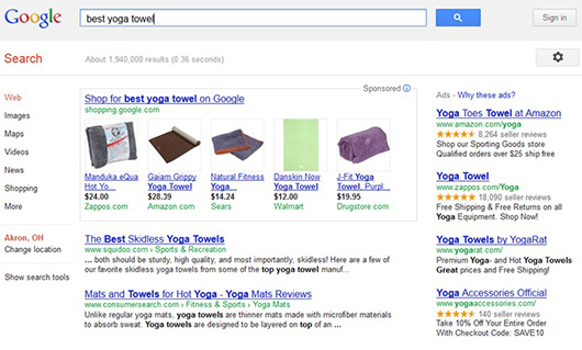 Google search results for best yoga towel