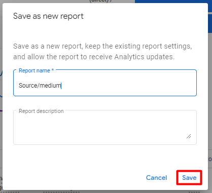 Pop-up box in GA4 with prompts to name your custom report. 