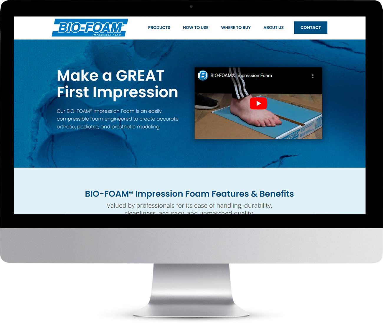 Bio-Foam’s B2B website design on a computer monitor.