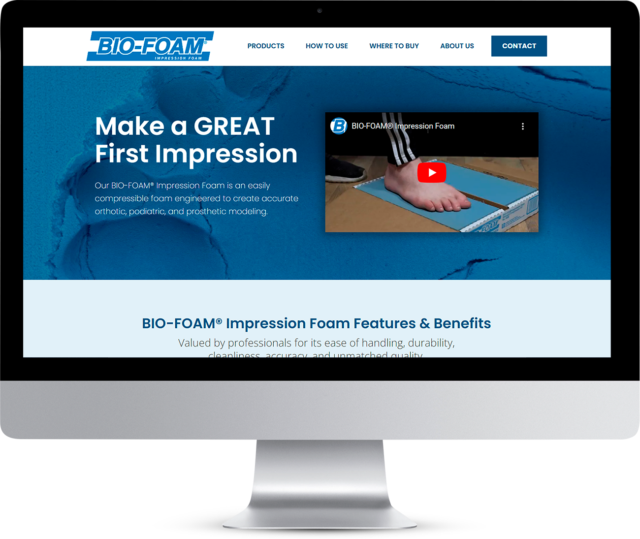 Bio-Foam’s B2B website design on a computer monitor.