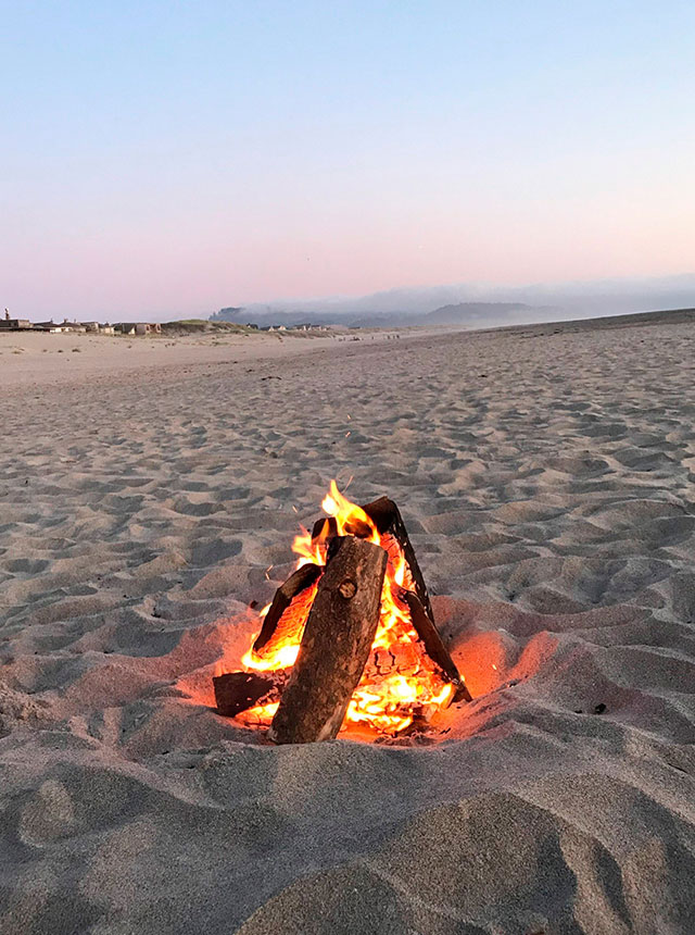 Fire on a beach