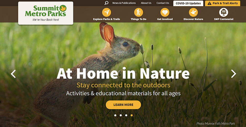 Akron web development screenshot of Summit Metro Parks.