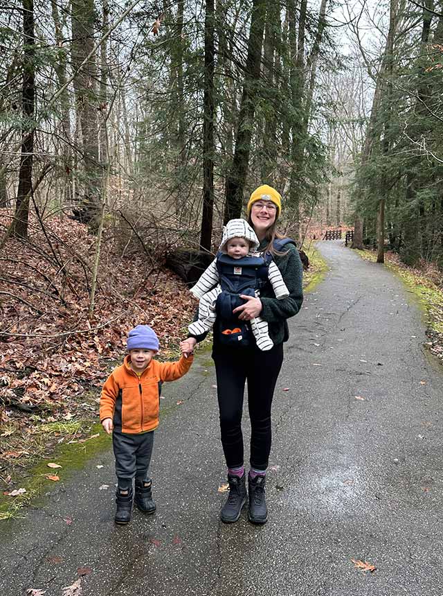 Kiersten hiking with kids in the park