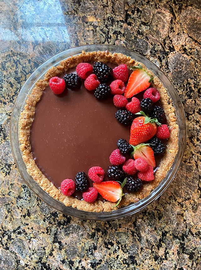 Chocolate tart with berries.