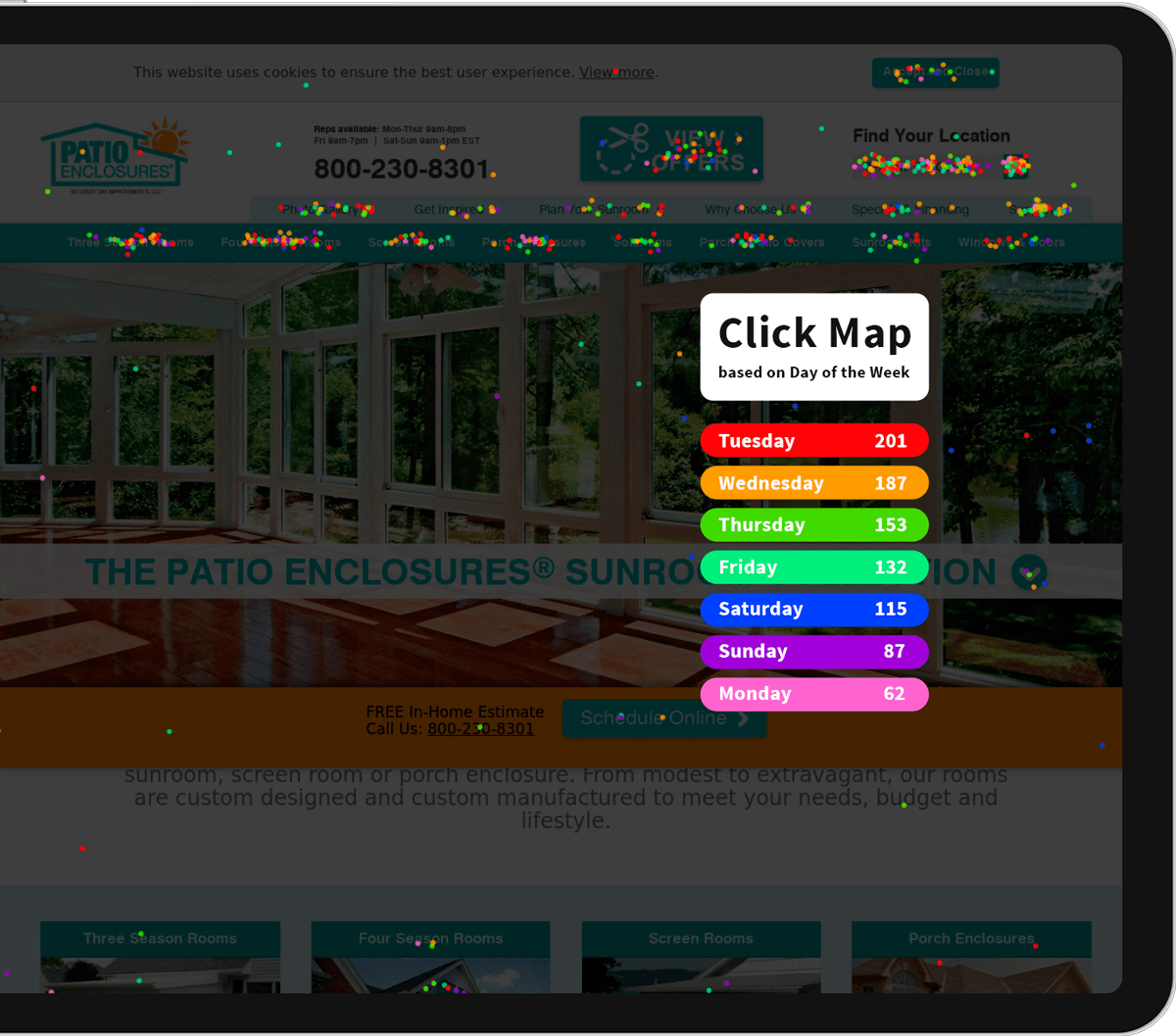 Patio Enclosures - User Behavior Tracking Click Map