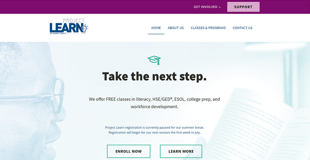 Web development for nonprofits example, showcasing Project Learn.