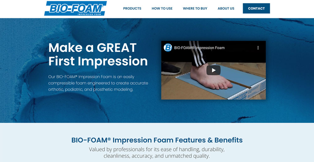 Akron web design example of a manufacturer website, Bio-Foam.