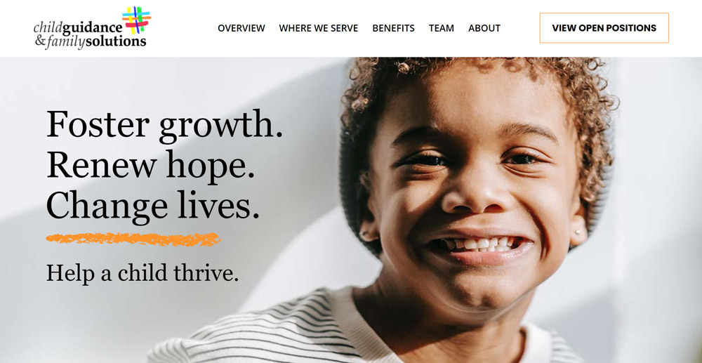 Employee recruitment website design for Child Guidance & Family Solutions.
