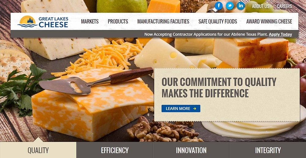 Cleveland B2B manufacturing web design for Great Lakes Cheese.