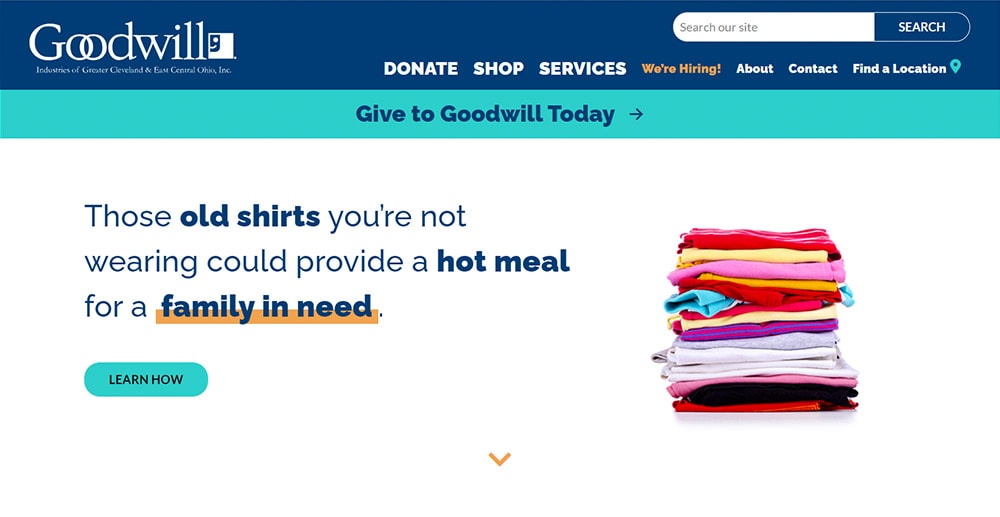 Nonprofit wordpress website development for Goodwill.
