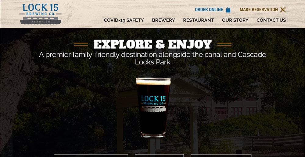 Restaurant web design portfolio screenshot of Lock 15 Brewing.