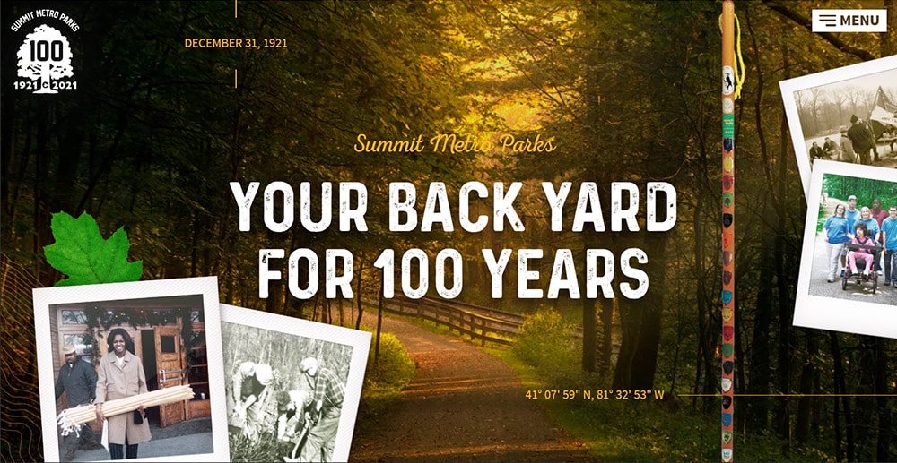 Award winning web design for Summit Metro Parks Centennial.