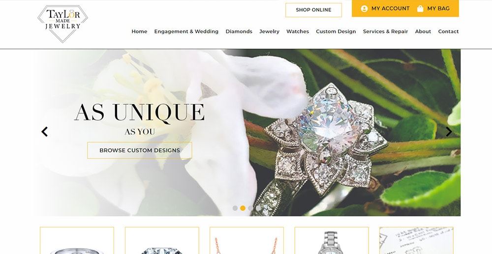 Ecommerce web design for local jewelry company.