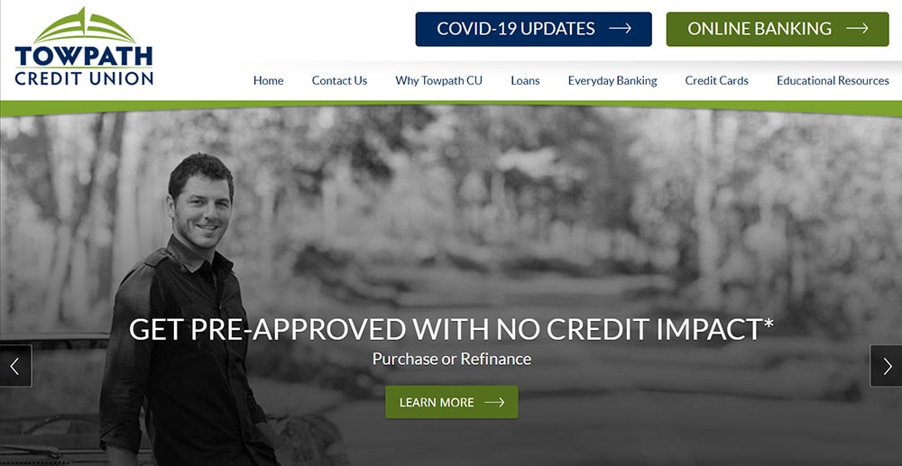 Custom web development portfolio example, showcasing Towpath Credit Union.