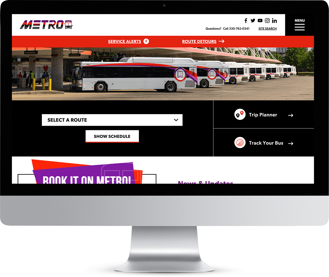 Akron Metro RTA homepage showing on a monitor screen