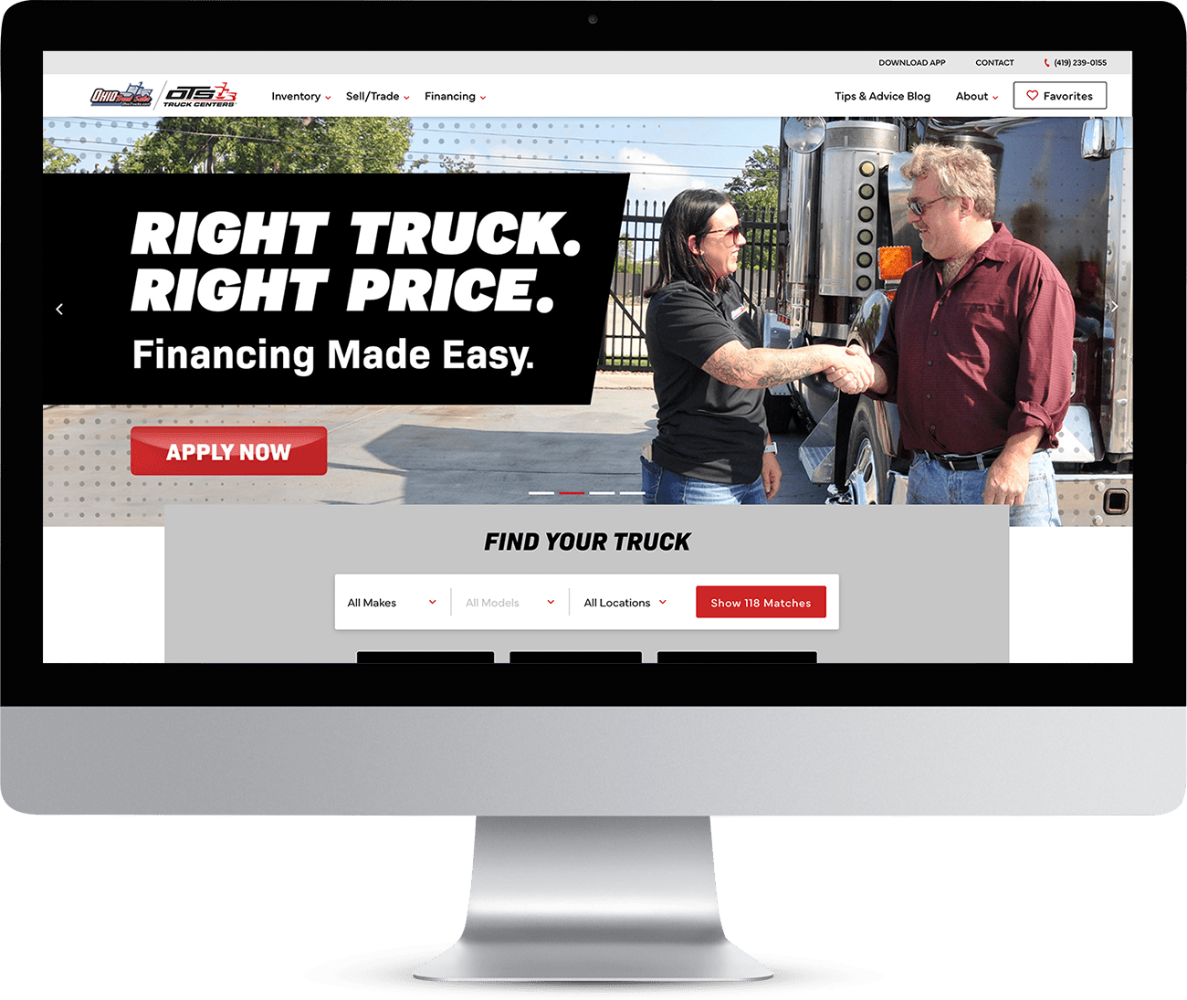 OTS Truck Centers homepage on a Mac computer screen