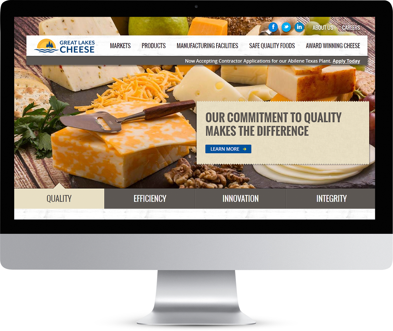 Great Lakes Cheese website on monitor