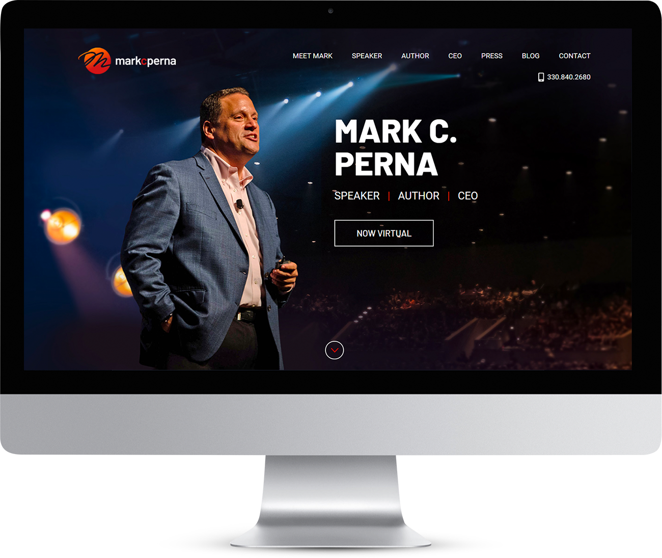 Mark Perna homepage site on monitor
