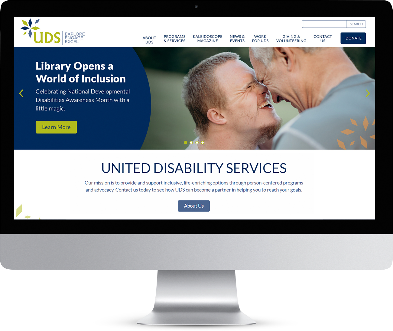 Unitited Disability Services homepage showing on a monitor screen