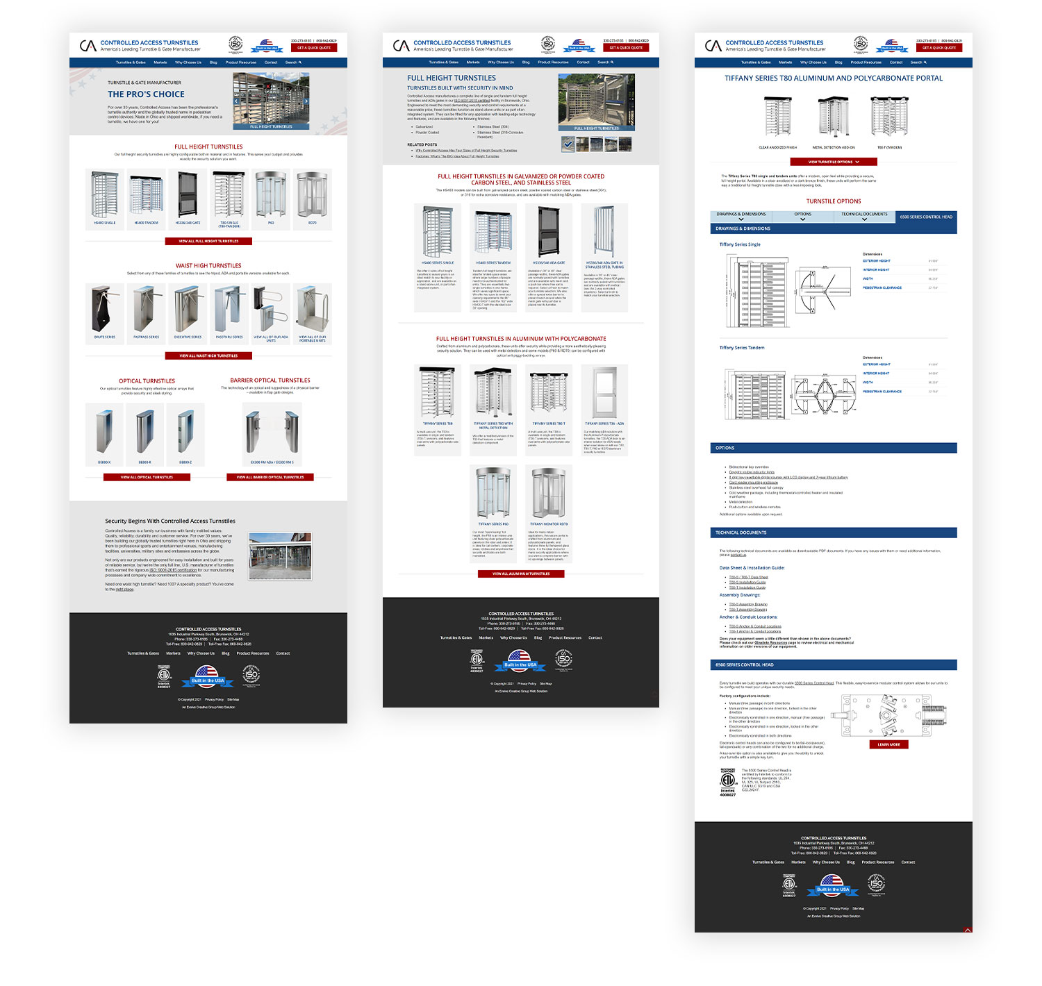 Three mockup images of Controlled Access website