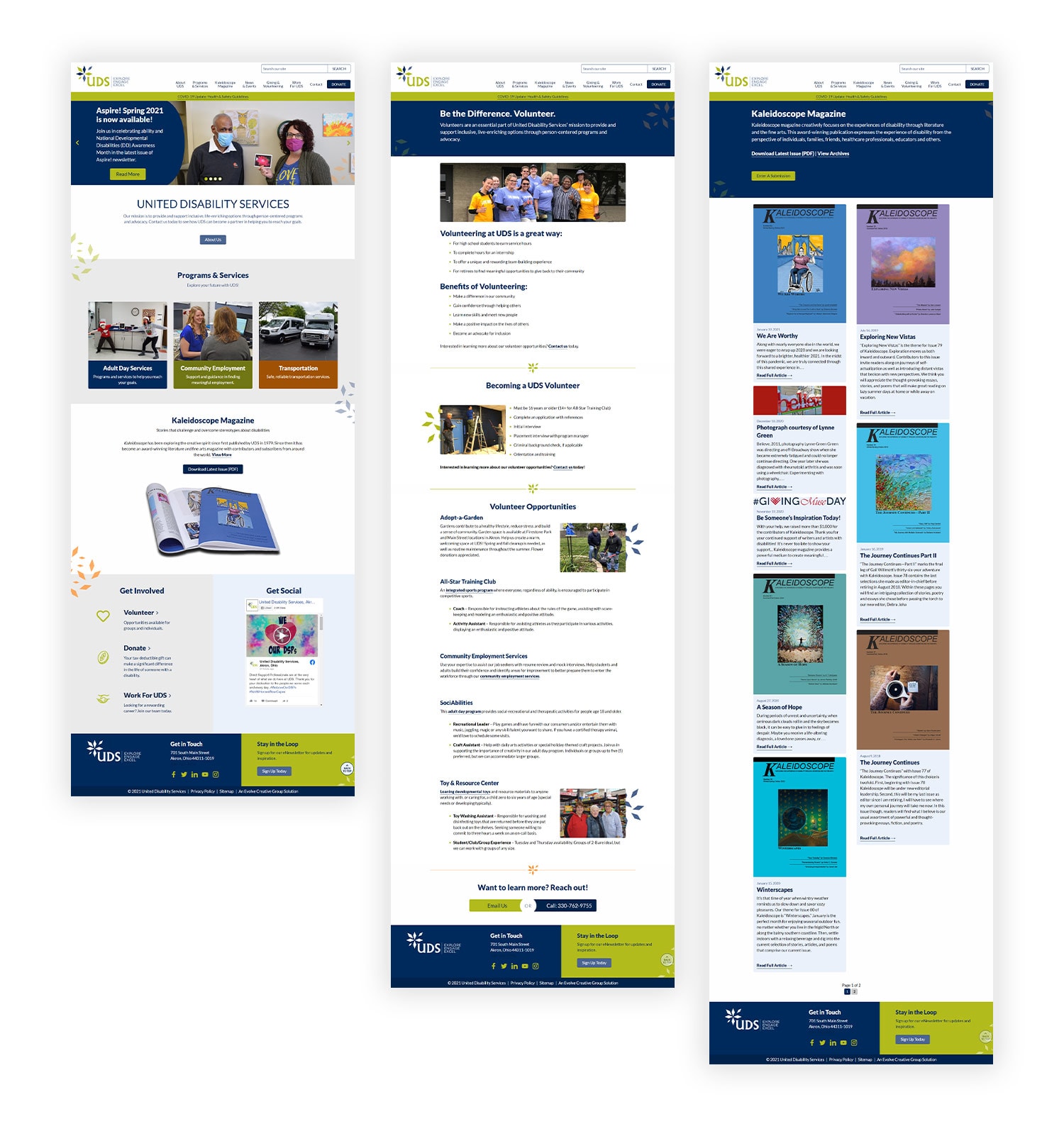 Three mockup images of United Disability Services