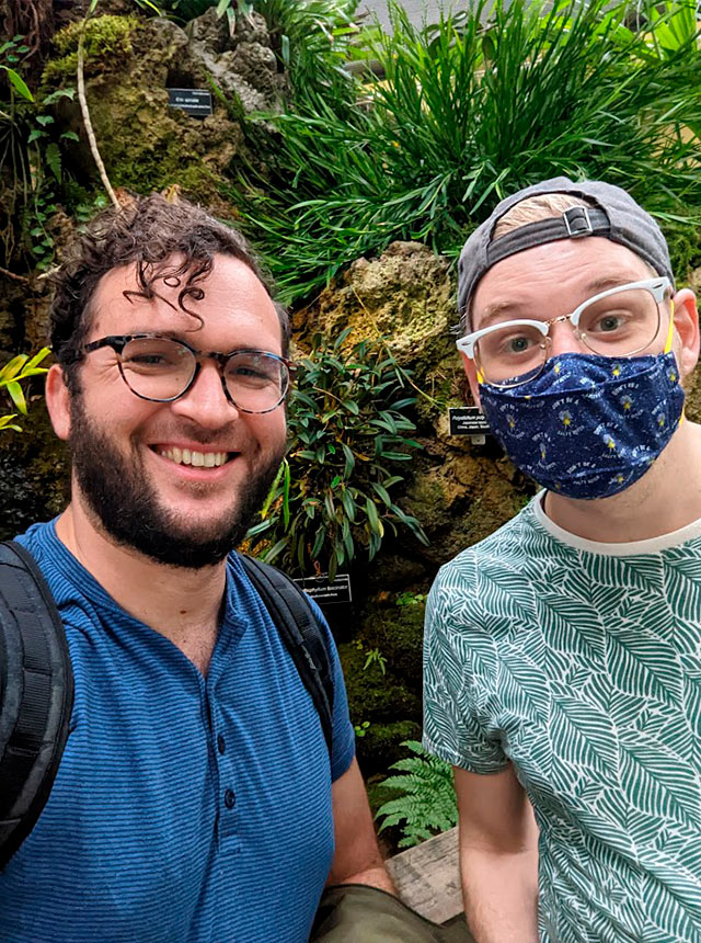 Selfie of Randal and Daniel at a botanical gardens