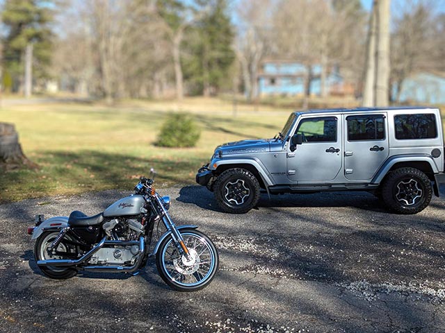 Sierra's jeep and motorcycle