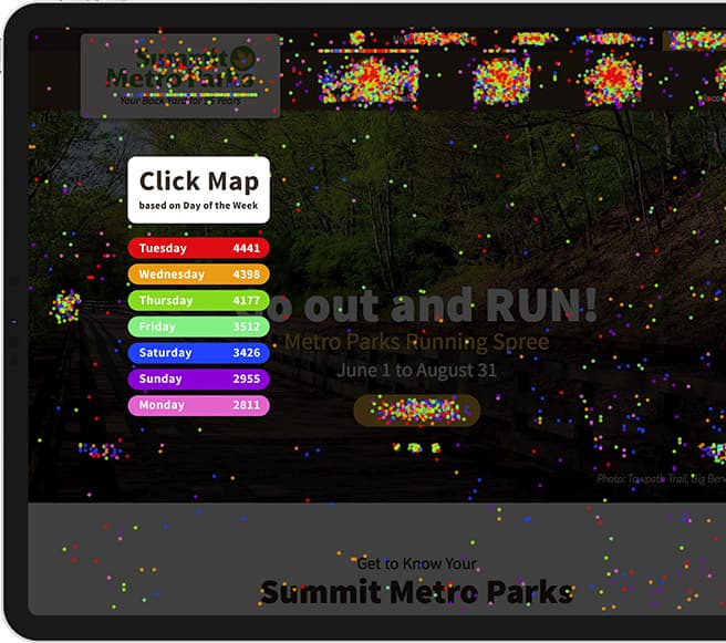 Summit Metro Parks homepage click map data