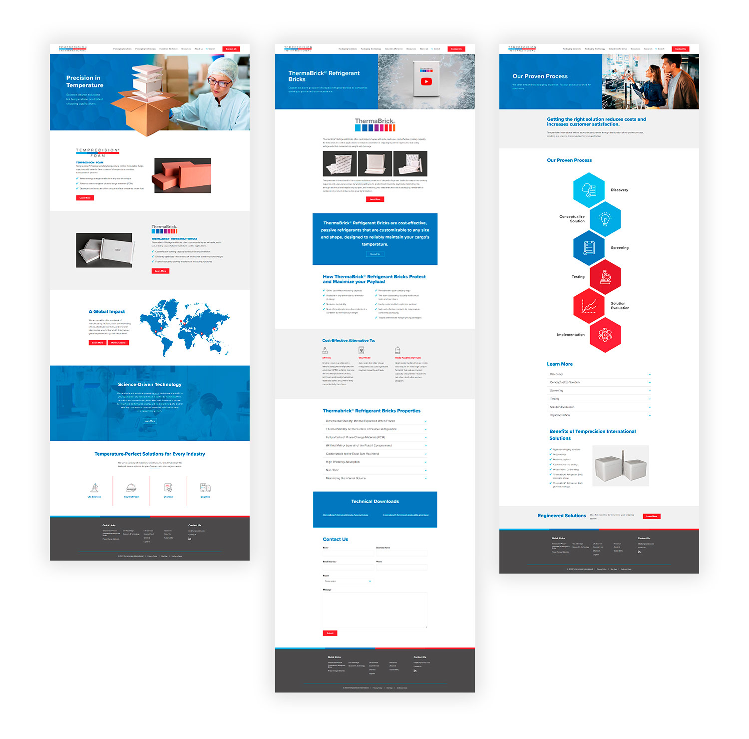 Temprecision website subpage designs