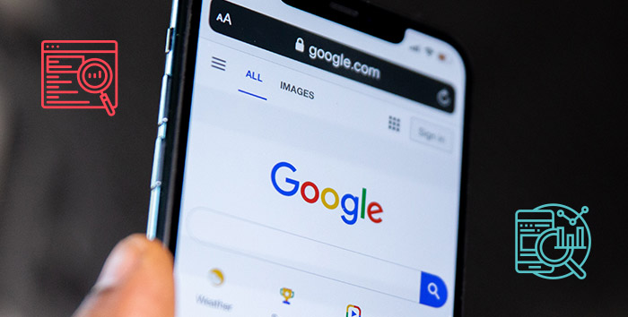 hand holding a phone displaying Google